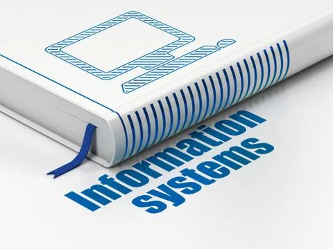 Data concept: book Computer Pc, Information Systems on white background Stock Illustration