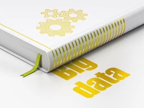 Data concept: book Gears, Big Data on white background Illustrazione stock