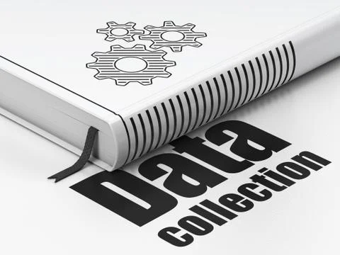 Data concept: book Gears, Data Collection on white background Stock Illustration