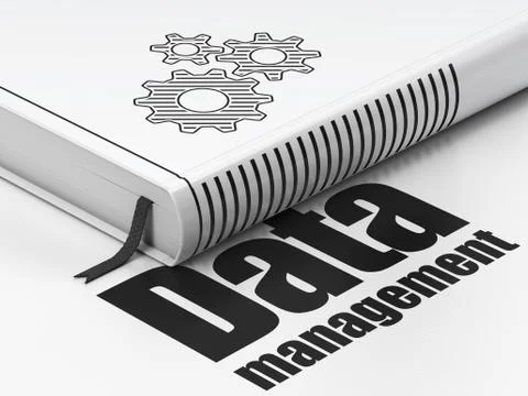 Data concept: book Gears, Data Management on white background Stock Illustration