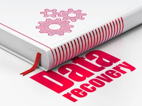 Data concept: book Gears, Data Recovery on white background Stock Illustration