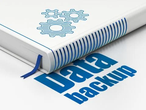 Data concept: book Gears, Data Backup on white background Stock Illustration