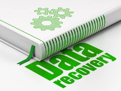 Data concept: book Gears, Data Recovery on white background Stock Illustration