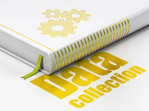 Data concept: book Gears, Data Collection on white background Stock Illustration