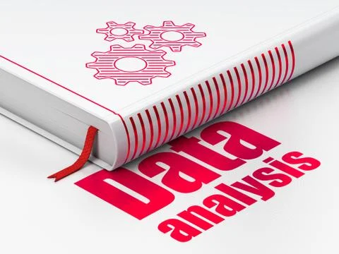 Data concept: book Gears, Data Analysis on white background Illustrazione stock