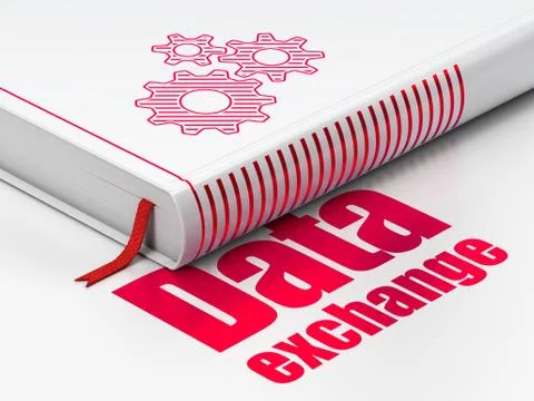 Data concept: book Gears, Data Exchange on white background Stock Illustration