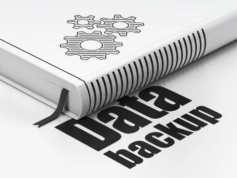 Data concept: book Gears, Data Backup on white background Stock Illustration