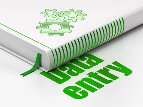 Data concept: book Gears, Data Entry on white background Stockillustratie