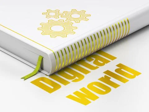 Data concept: book Gears, Digital World on white background Stock Illustration