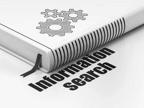 Data concept: book Gears, Information Search on white background Stock Illustration