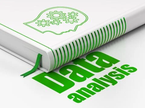 Data concept: book Head With Gears, Data Analysis on white background Stock Illustration