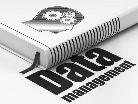 Data concept: book Head With Gears, Data Management on white background Stock Illustration