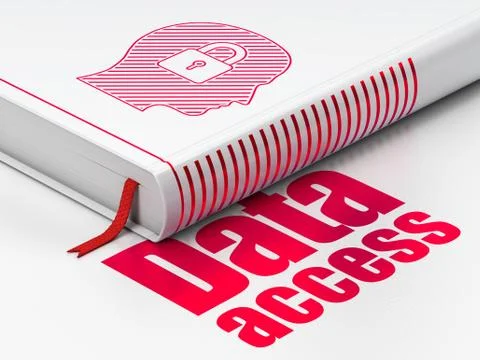 Data concept: book Head With Padlock, Data Access on white background Illustrazione stock