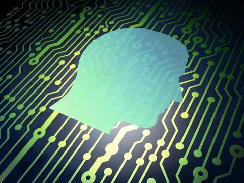 Data concept: circuit board with Head Illustrazione stock