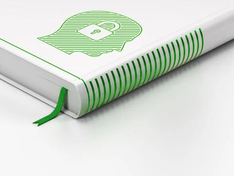 Data concept: closed book, Head With Padlock on white background Stock Illustration