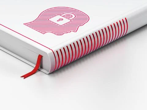 Data concept: closed book, Head With Padlock on white background Stock Illustration