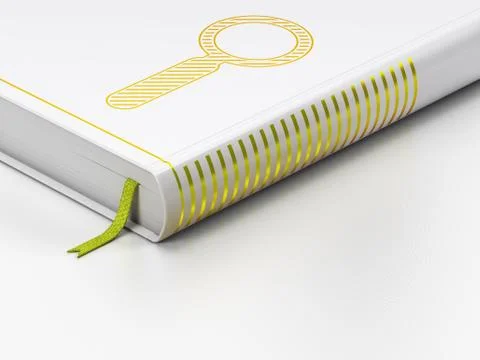 Data concept: closed book, Search on white background Illustrazione stock