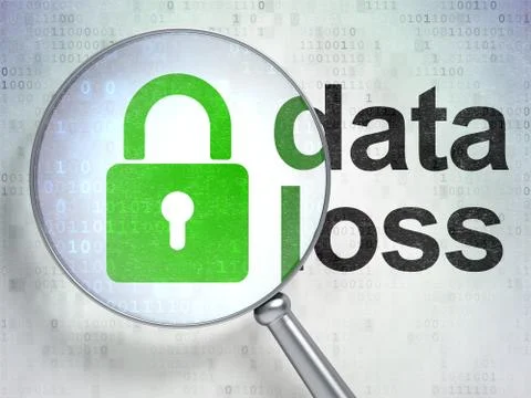 Data concept: Closed Padlock and Data Loss with optical glass 库存插图