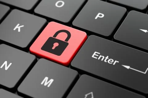 Data concept: Closed Padlock on computer keyboard background Illustrazione stock