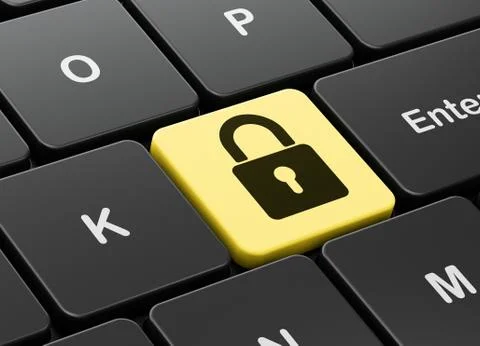 Data concept: Closed Padlock on computer keyboard background Illustrazione stock