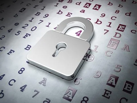 Data concept: Closed Padlock on Hexadecimal Code background Stock Illustration