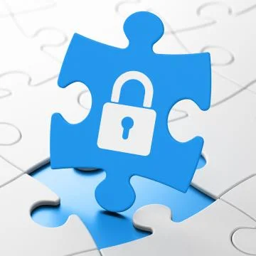 Data concept: Closed Padlock on puzzle background Stock Illustration
