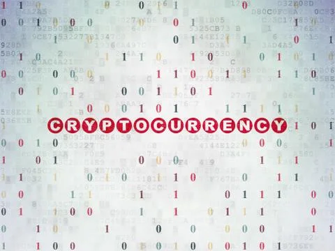 Data concept: Cryptocurrency on Digital Data Paper background Illustrazione stock