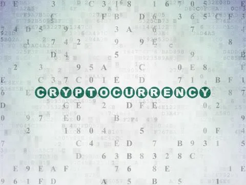Data concept: Cryptocurrency on Digital Data Paper background Illustrazione stock