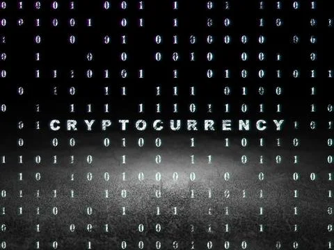 Data concept: Cryptocurrency in grunge dark room Stockillustratie