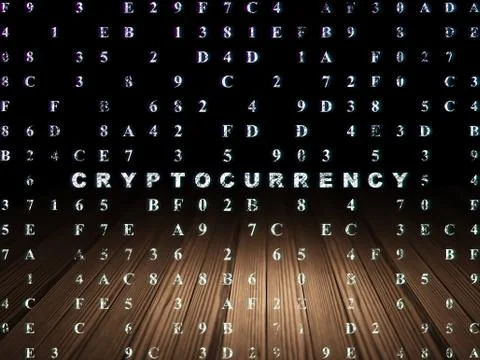 Data concept: Cryptocurrency in grunge dark room Stock Illustration