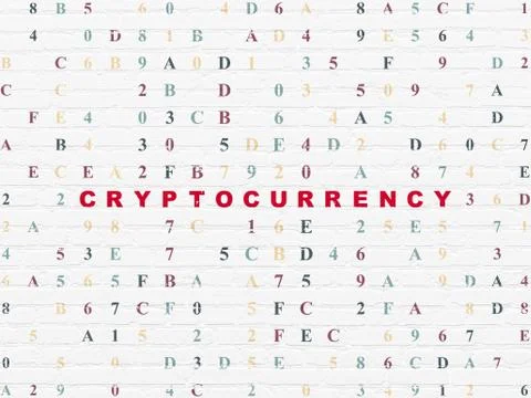 Data concept: Cryptocurrency on wall background Stock Illustration