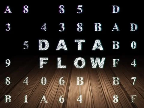 Data concept: Data Flow in grunge dark room Stock Illustration