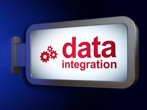 Data concept: Data Integration and Gears on billboard background Stock Illustration