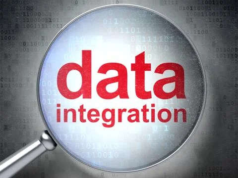 Data concept: Data Integration with optical glass Stock Illustration