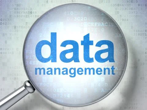 Data concept: Data Management with optical glass Stock Illustration