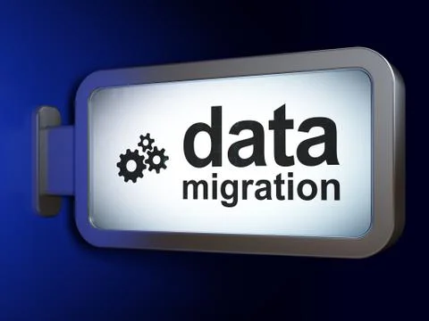 Data concept: Data Migration and Gears on billboard background Stock Illustration