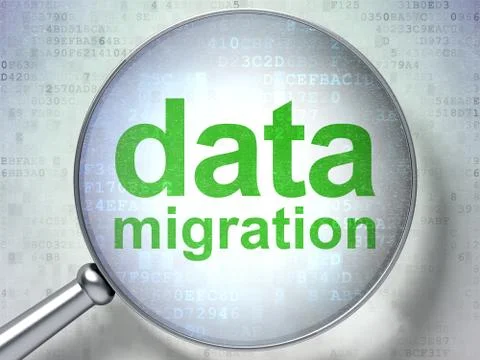 Data concept: Data Migration with optical glass Stock Illustration