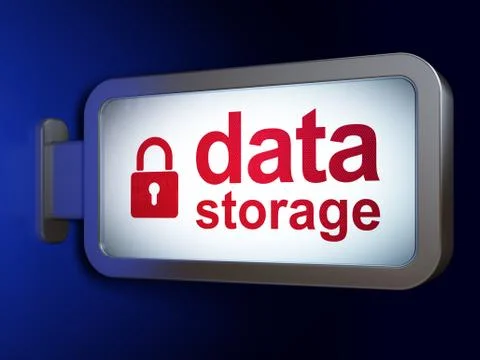 Data concept: Data Storage and Closed Padlock on billboard background Stock Illustration