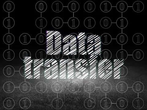 Data concept: Data Transfer in grunge dark room 库存插图