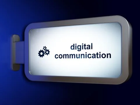 Data concept: Digital Communication and Gears on billboard background Stockillustratie