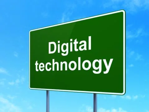 Data concept: Digital Technology on road sign background 스톡 일러스트