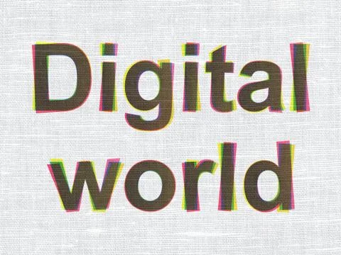 Data concept: Digital World on fabric texture background Stock Illustration