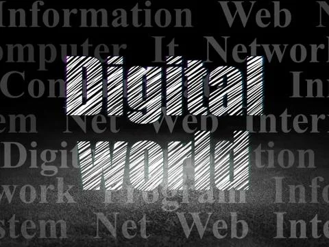 Data concept: Digital World in grunge dark room Illustrazione stock