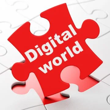 Data concept: Digital World on puzzle background Illustrazione stock