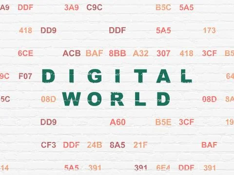 Data concept: Digital World on wall background Illustrazione stock