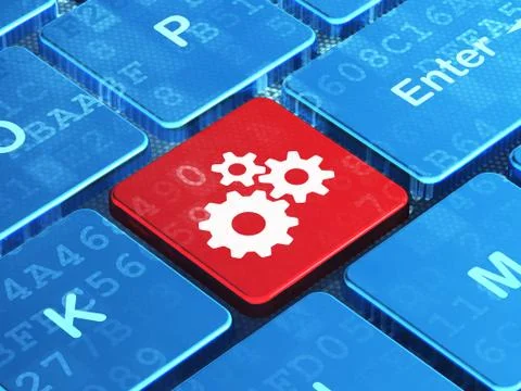 Data concept: Gears on computer keyboard background イラスト素材