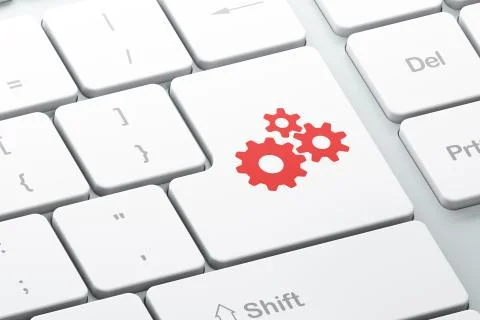 Data concept: Gears on computer keyboard background Stock Illustration