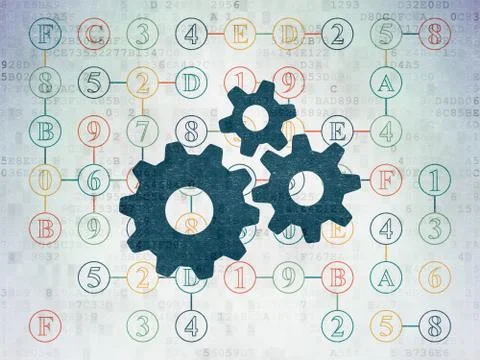 Data concept: Gears on Digital Paper background 库存插图
