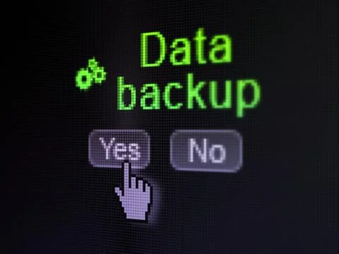 Data concept: Gears icon and Data Backup on digital computer screen Illustrazione stock