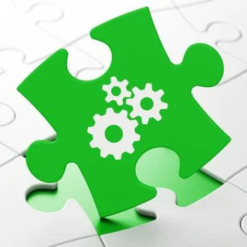 Data concept: Gears on puzzle background Illustrazione stock